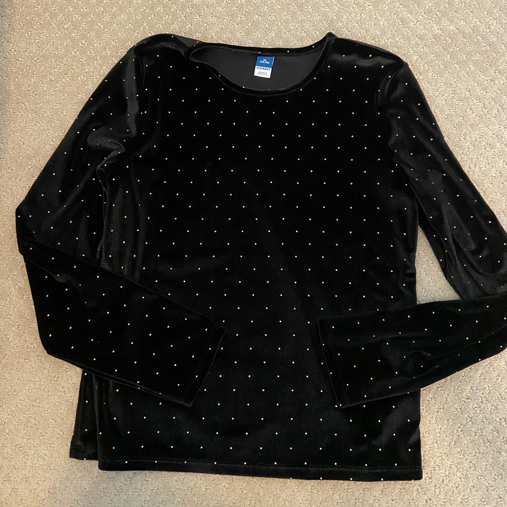 Old Navy Girls Black Velvet Top with Gold Dots
